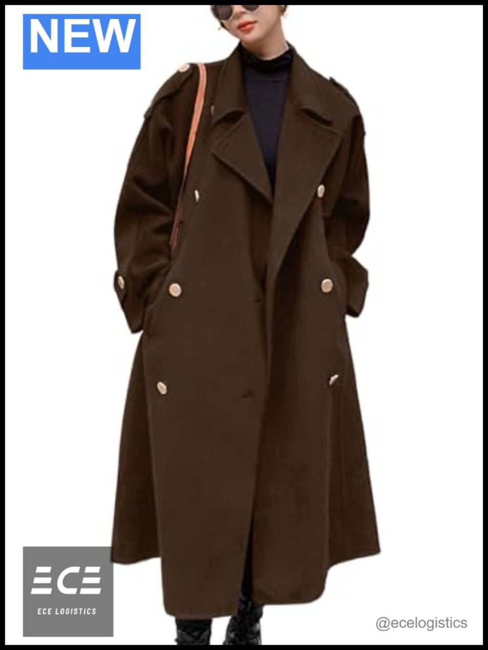 Women's Winter Double Breasted Midi Long Wool Pea Coat Notch Lapel Trench Coat